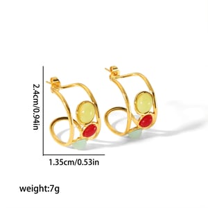 1 Pair Boho Retro Style Hollow C Shape Stainless Steel  Gold Color Inlay Artificial Gemstones Women's Stud Earrings h5 Picture3